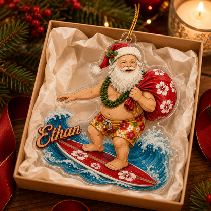 Surfing Personalize Acrylic Santa Present Surfing