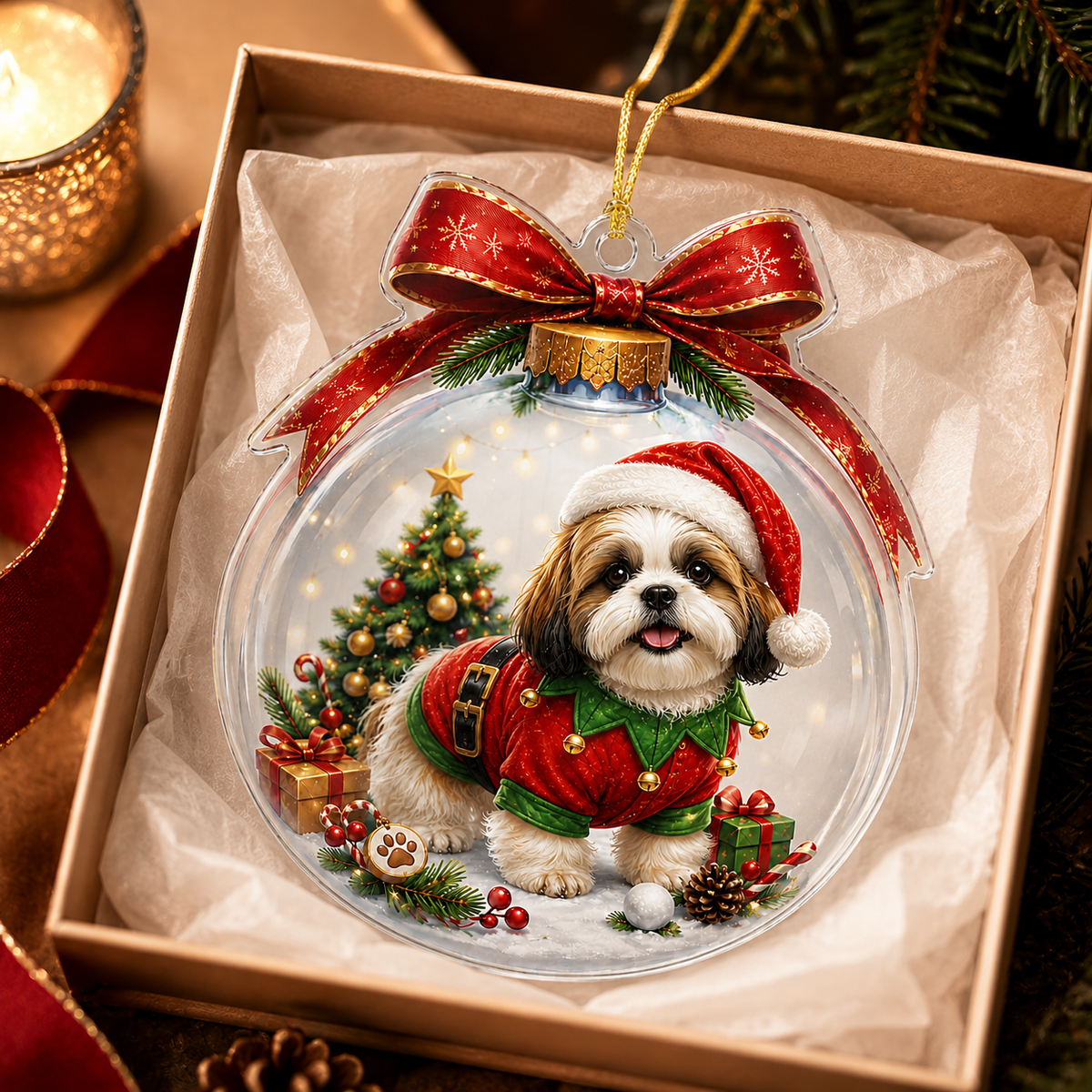 Dog Santa Bauble Ball Shih Tzu