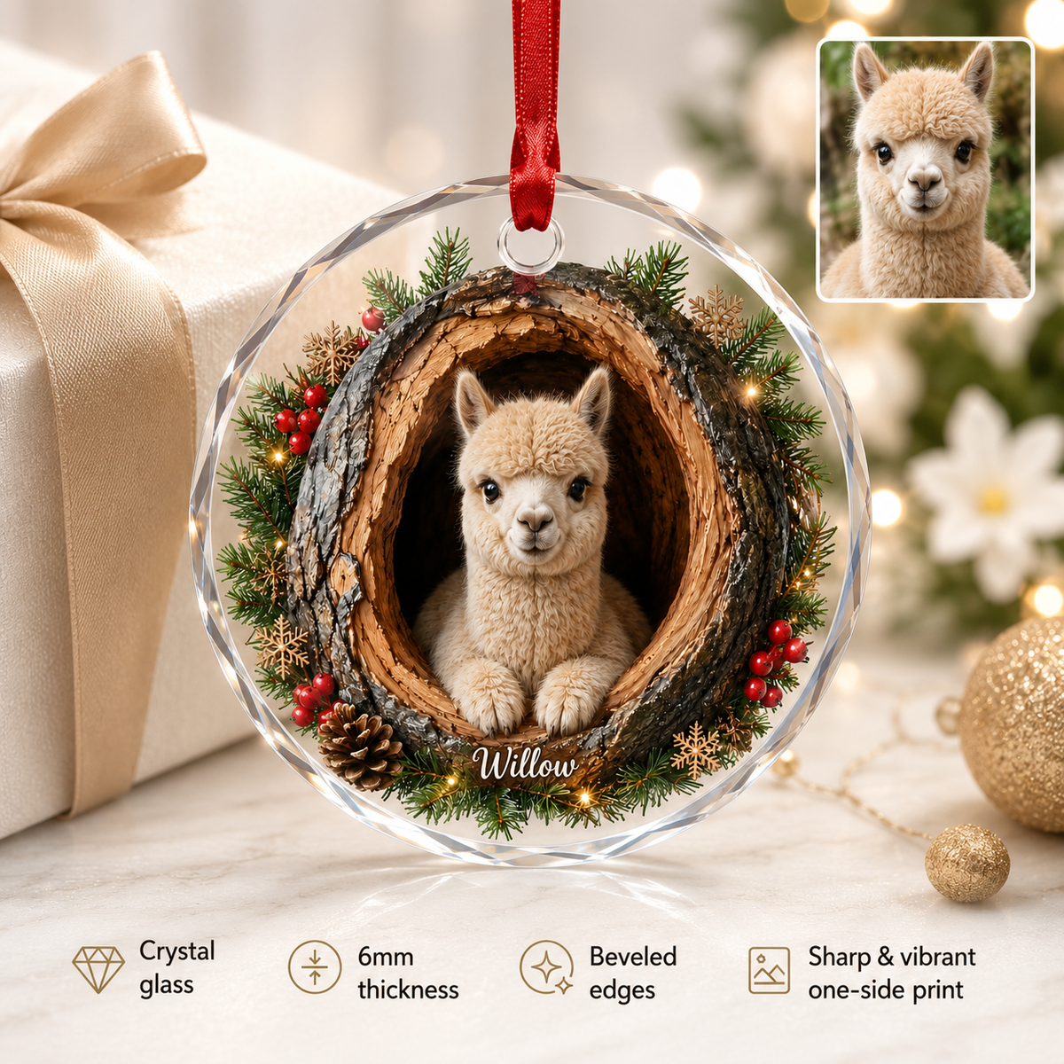 Animal Glass Ornament Tree Hollow Alpaca