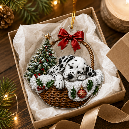 Dog Chrismast With Wicker Basket Dalmantian