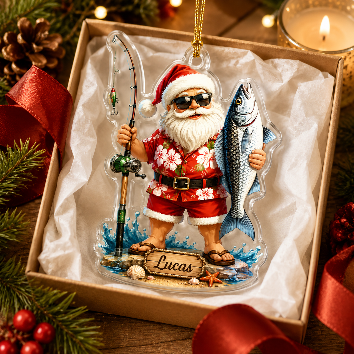 Personalized Fishing Santa Acrylic