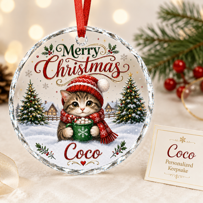 Christmas Glass Animal Cat
