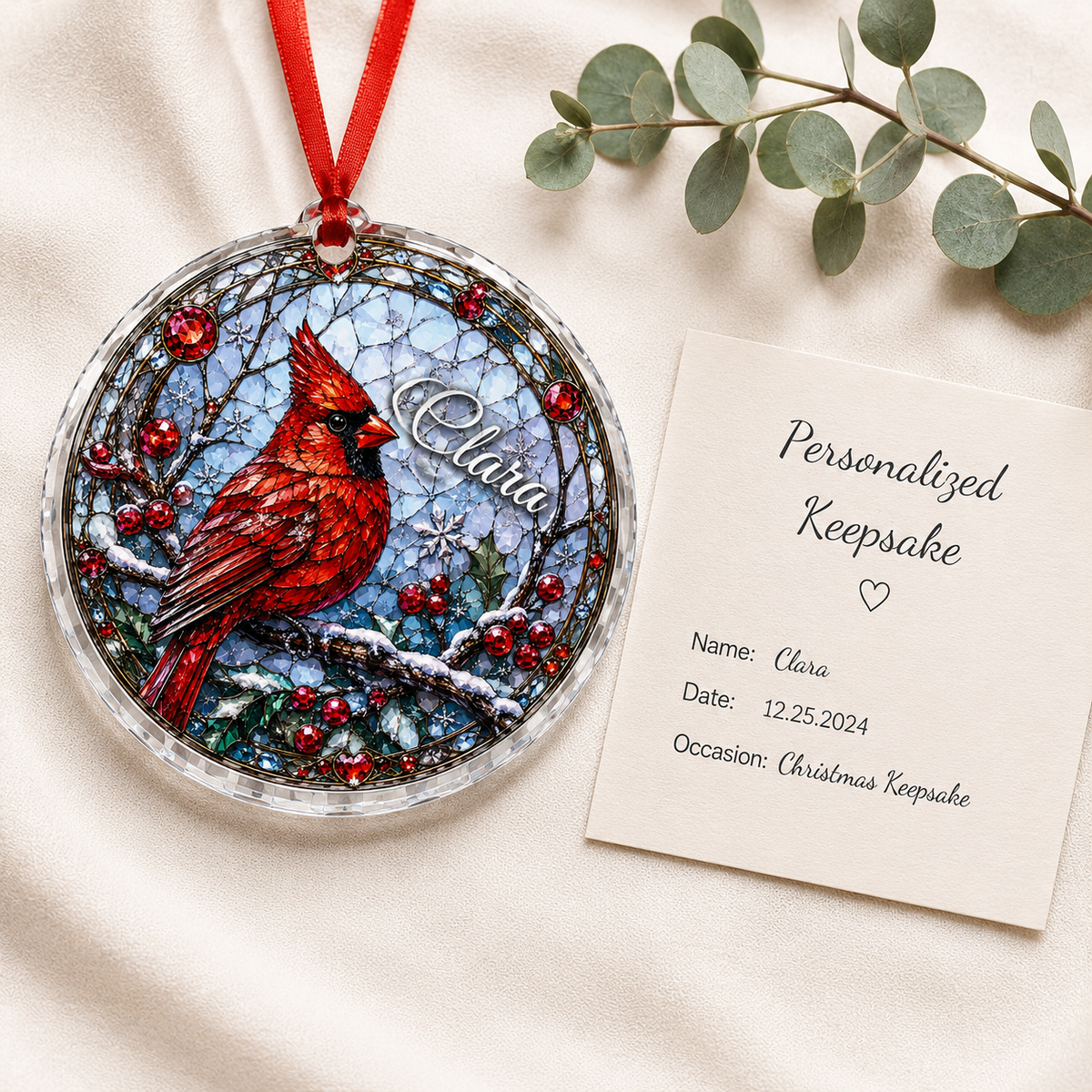 Custom Name Glass Animal Cardinal