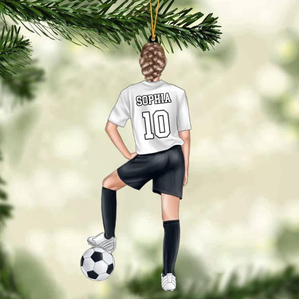 Personalized Soccer Ornament – Custom Name & Number, Acrylic Christmas Gift for Soccer Lovers, Husband, Him C03