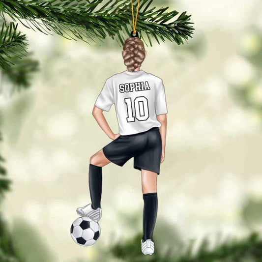Personalized Soccer Ornament – Custom Name & Number, Acrylic Christmas Gift for Soccer Lovers, Husband, Him C03