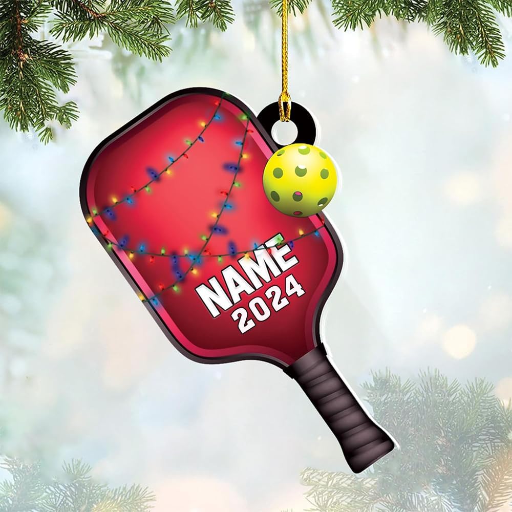 Personalized Pickleball Ornament – Custom Name & Year Paddle and Ball Christmas Ornament