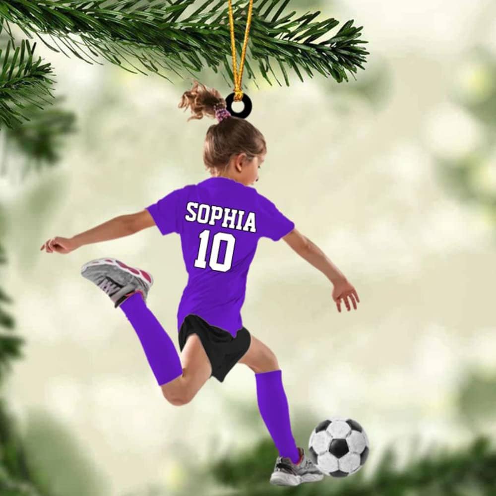 Custom Personalized Girl Soccer Acrylic Ornament, Gift for Soccer Players, Husband, Him, Christmas Tree Decor C02
