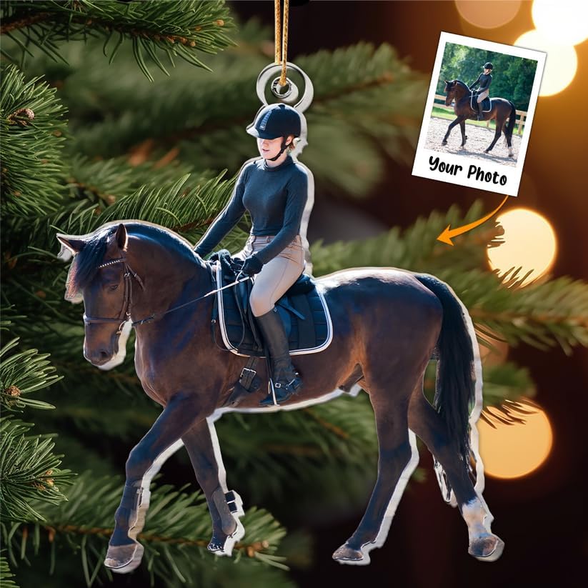 Custom Photo Horse Show Jumping Girl Acrylic Ornament, Custom Equestrian Girl Christmas Ornament, Horseback Riding Gift, Horse Riding Holiday Keepsake THH1