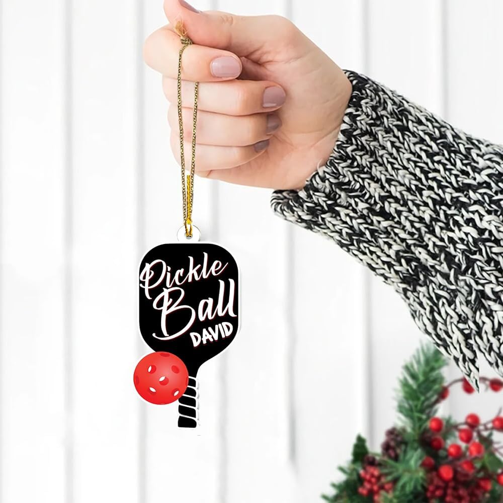 Custom Name Pickleball Ornament – Paddle and Ball Christmas Ornament Style 3