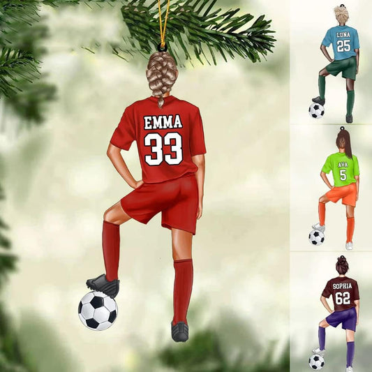 Custom Personalized Girl Soccer Acrylic Ornament, Gift for Soccer Players, Husband, Him, Christmas Tree Decor C03