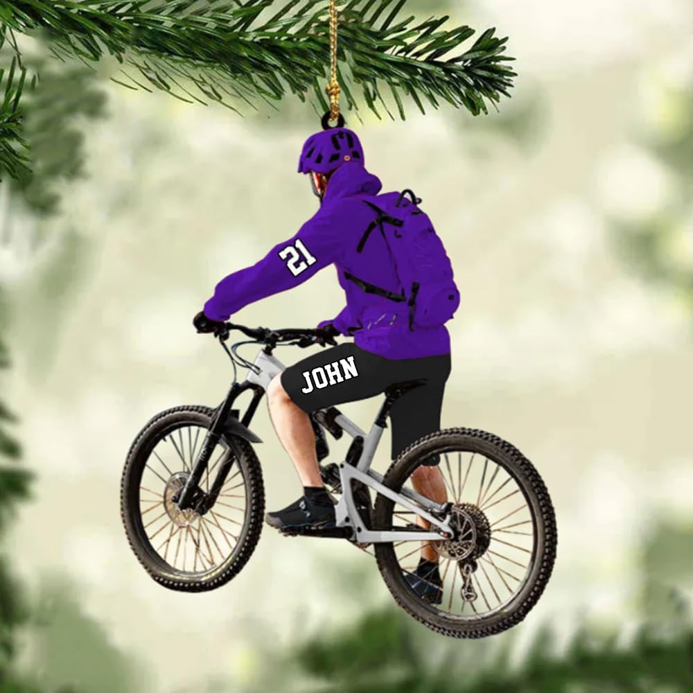 Personalized Bicycle Christmas Ornament – Custom Name Acrylic Cycling 2D Flat Ornament Gift for Bicycle Lovers TB2