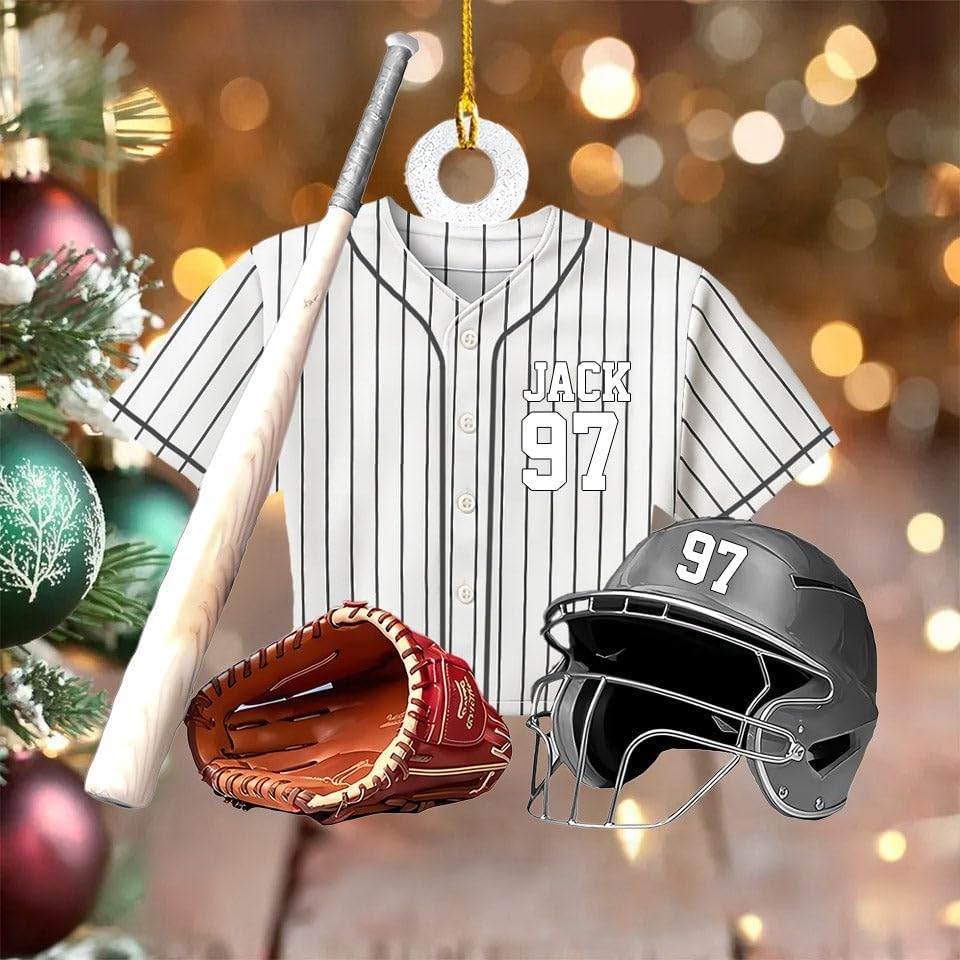 Personalized Baseball Christmas Ornament – Custom Name Acrylic Ornament, Sports Holiday Decoration, Baseball Player Gift TH25