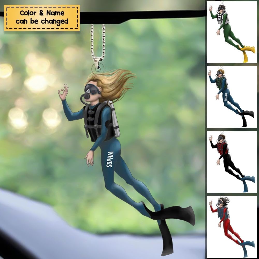Custom Name Diving Ornament – Personalized Acrylic Scuba Diver Christmas Keepsake, Underwater Gift TSD15