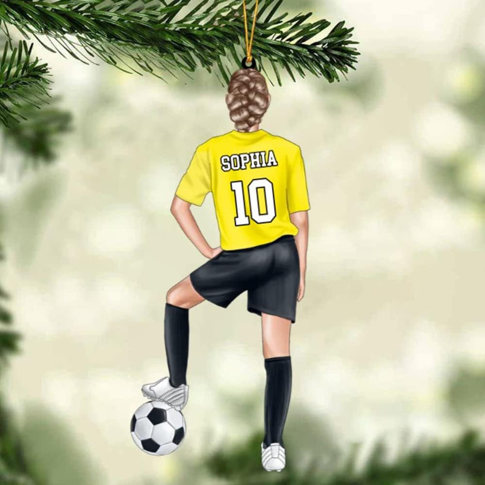 Custom Personalized Girl Soccer Acrylic Ornament, Gift for Soccer Players, Husband, Him, Christmas Tree Decor C03