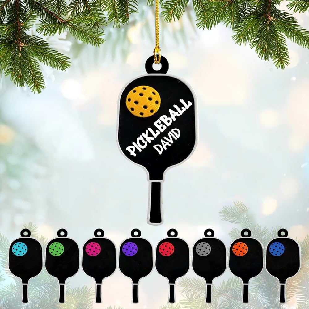 Custom Name Pickleball Ornament – Paddle and Ball Christmas Ornament Style 2