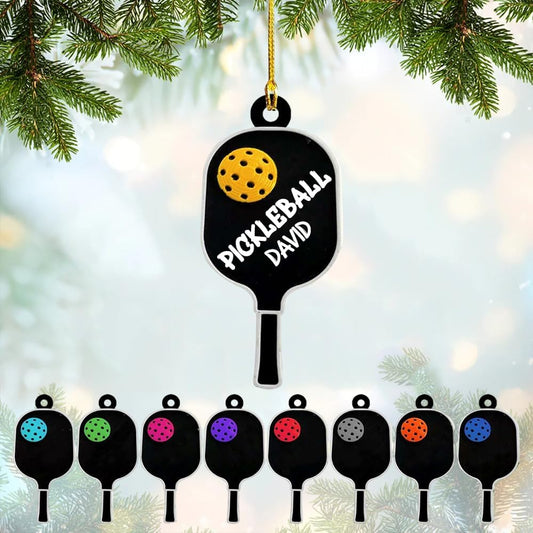 Custom Name Pickleball Ornament – Paddle and Ball Christmas Ornament Style 2