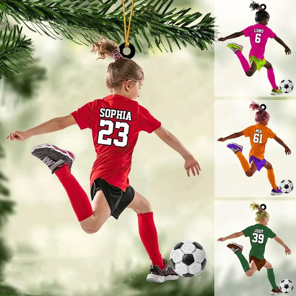 Custom Personalized Girl Soccer Acrylic Ornament, Gift for Soccer Players, Husband, Him, Christmas Tree Decor C02
