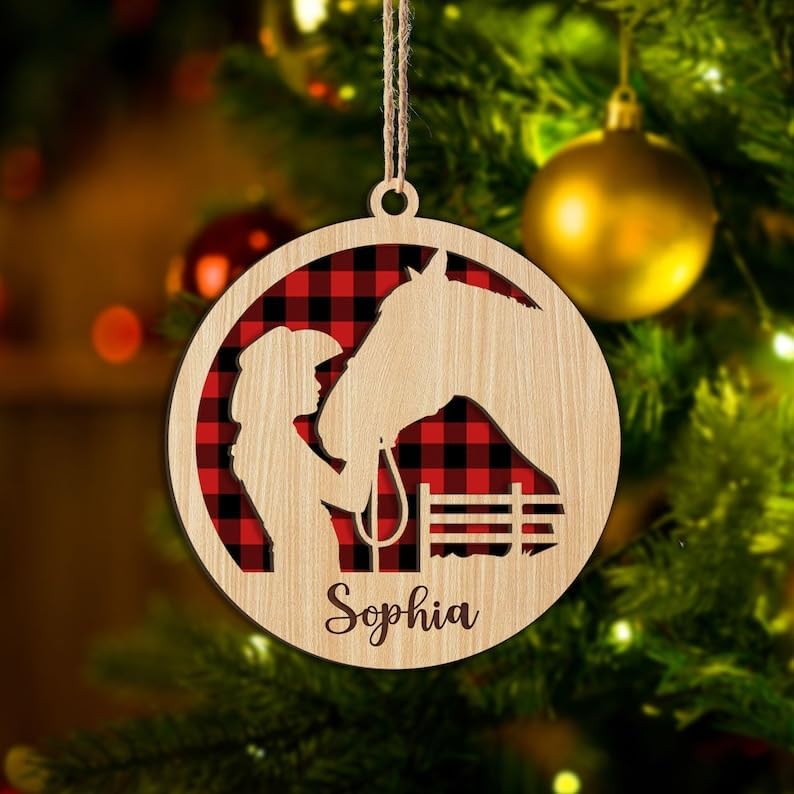 Personalized Horse Show Jumping Girl Ornament 2025 | Equestrian Horse Riding Christmas Keepsake for Female Riders THH4