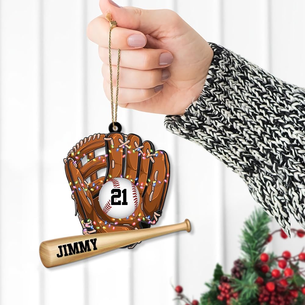 Personalized Baseball Christmas Ornament – Custom Name Acrylic Ornament, Sports Holiday Decoration, Baseball Player Gift TH4