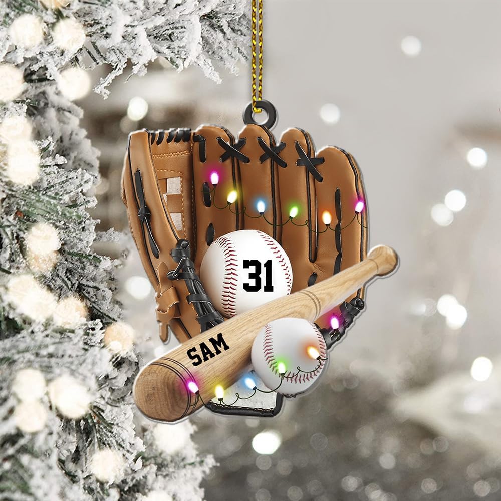 Personalized Baseball Christmas Ornament – Custom Name Acrylic Ornament, Sports Holiday Decoration, Baseball Player Gift TH8