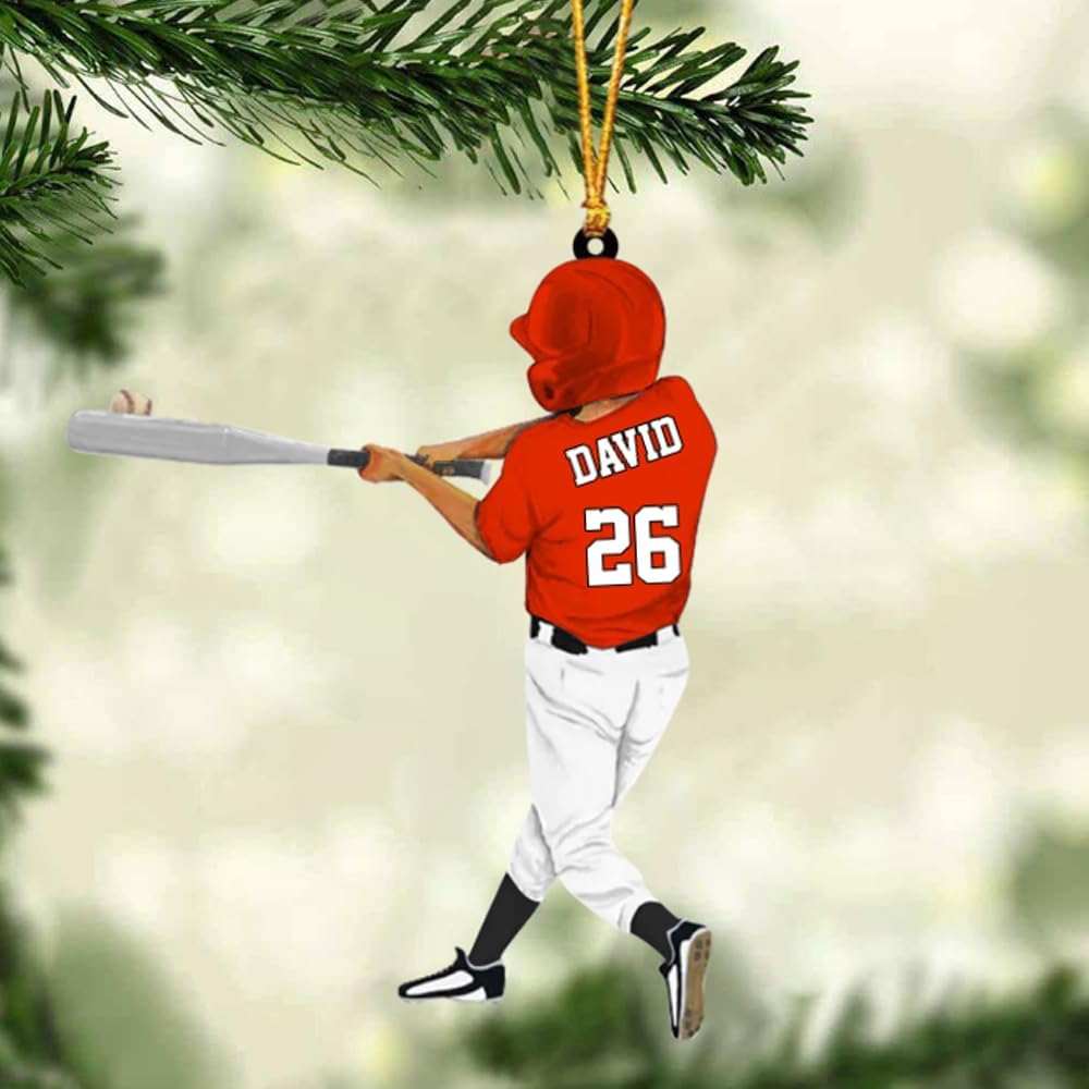 Personalized Baseball Christmas Ornament – Custom Name Acrylic Ornament, Sports Holiday Decoration, Baseball Player Gift TH31