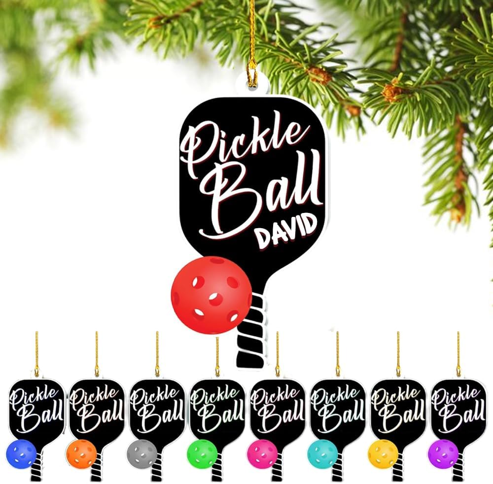 Custom Name Pickleball Ornament – Paddle and Ball Christmas Ornament Style 3