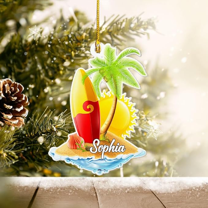 Personalized Surfboard Christmas Ornament - Surfing Tree Decoration Gift for Surfers LL7
