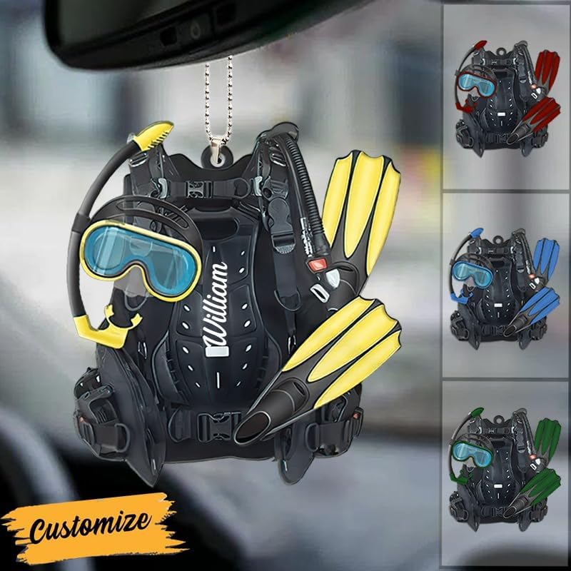 Custom Name Diving Ornament – Personalized Acrylic Scuba Diver Christmas Keepsake, Underwater Gift TSD17