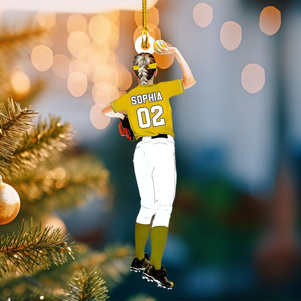 Personalized Softball Ornament – Custom Sports Christmas Tree C11