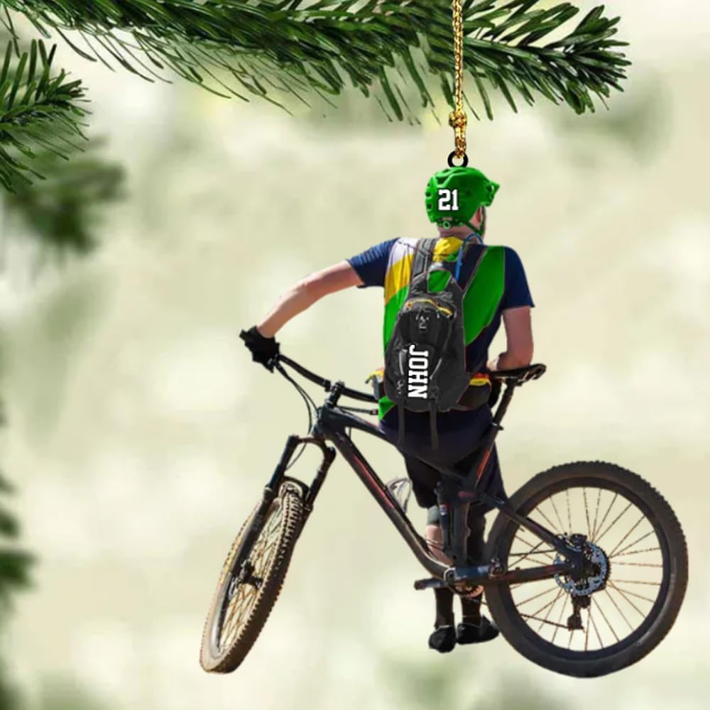 Personalized Bicycle Christmas Ornament – Custom Name Acrylic Cycling 2D Flat Ornament Gift for Bicycle Lovers TB4