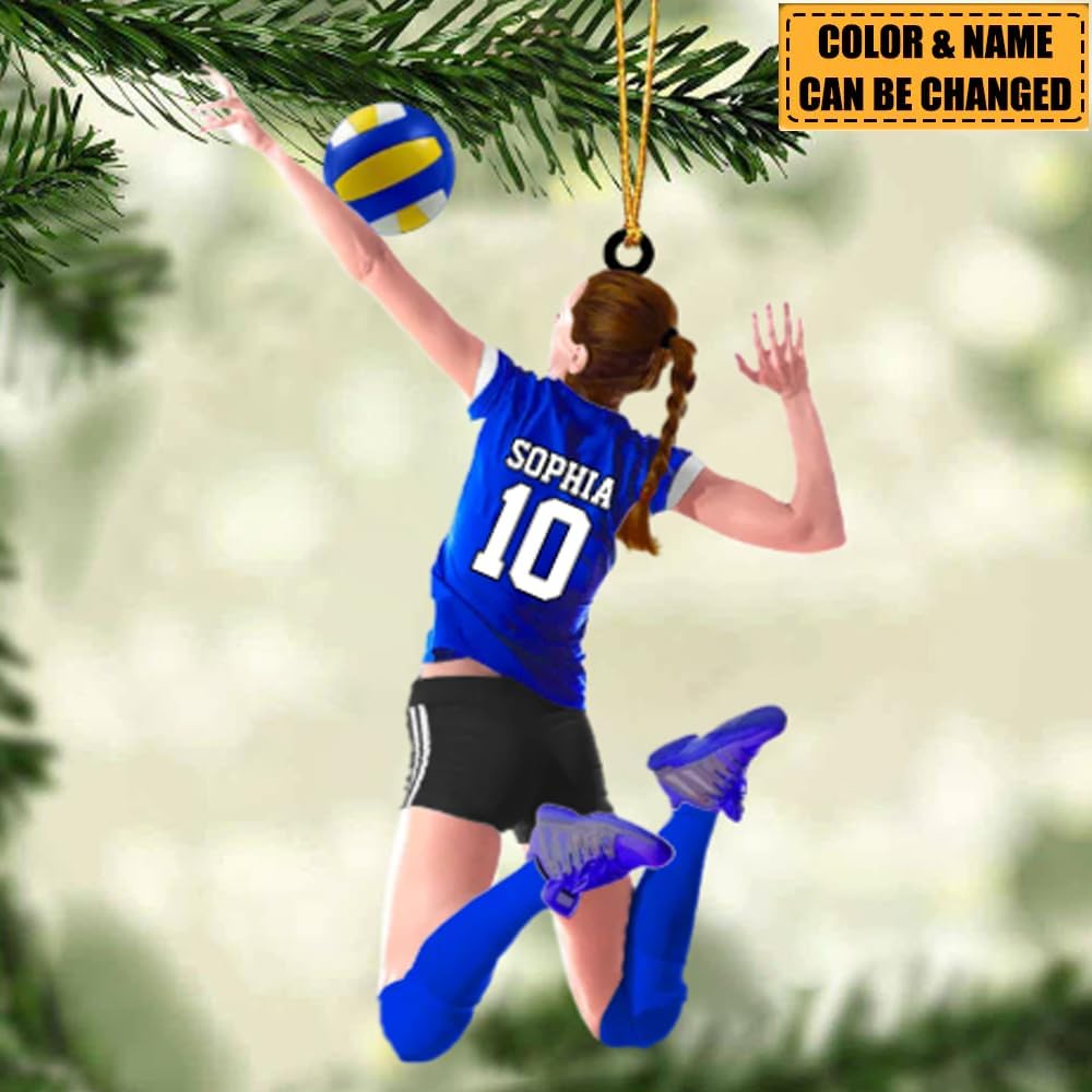 Personalized Volleyball Player Christmas Ornament – Custom Name & Number Volleyball Girl Ornament, Team Sports Holiday Decor, Volleyball Gift for Players TV16