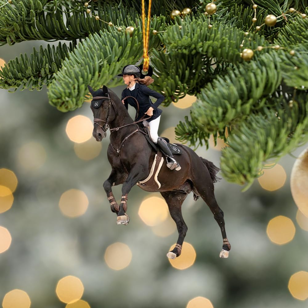 Custom Photo Horse Riding Ornament | Personalized Equestrian Holiday Gift for Riders, Trainers & Horse Owners THH20