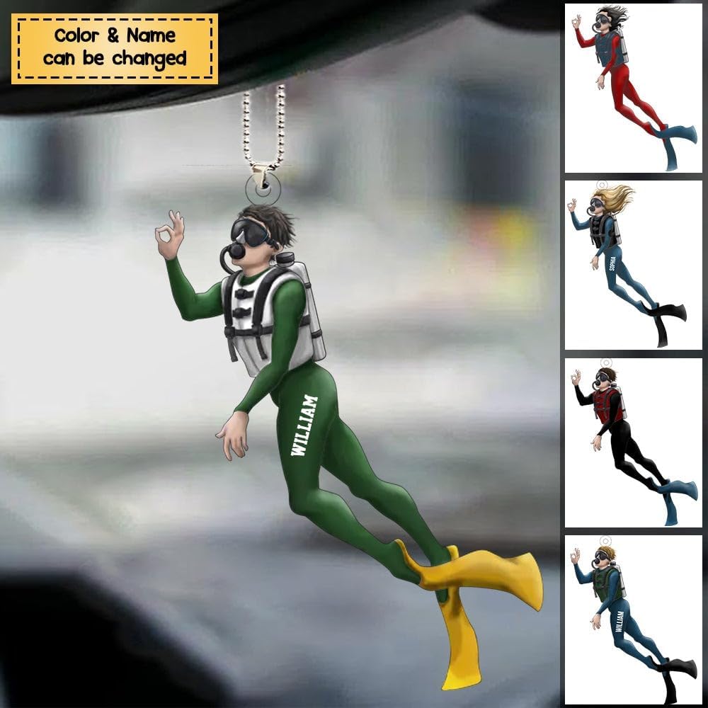 Custom Name Diving Ornament – Personalized Acrylic Scuba Diver Christmas Keepsake, Underwater Gift TSD16