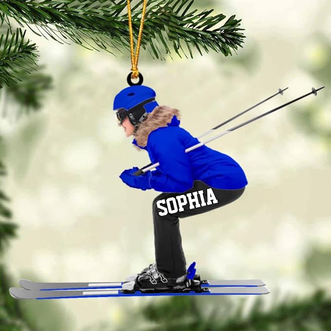 Personalized Snow Skiing Ornament, Custom Colored Skiing Mask Shape Ornament N23