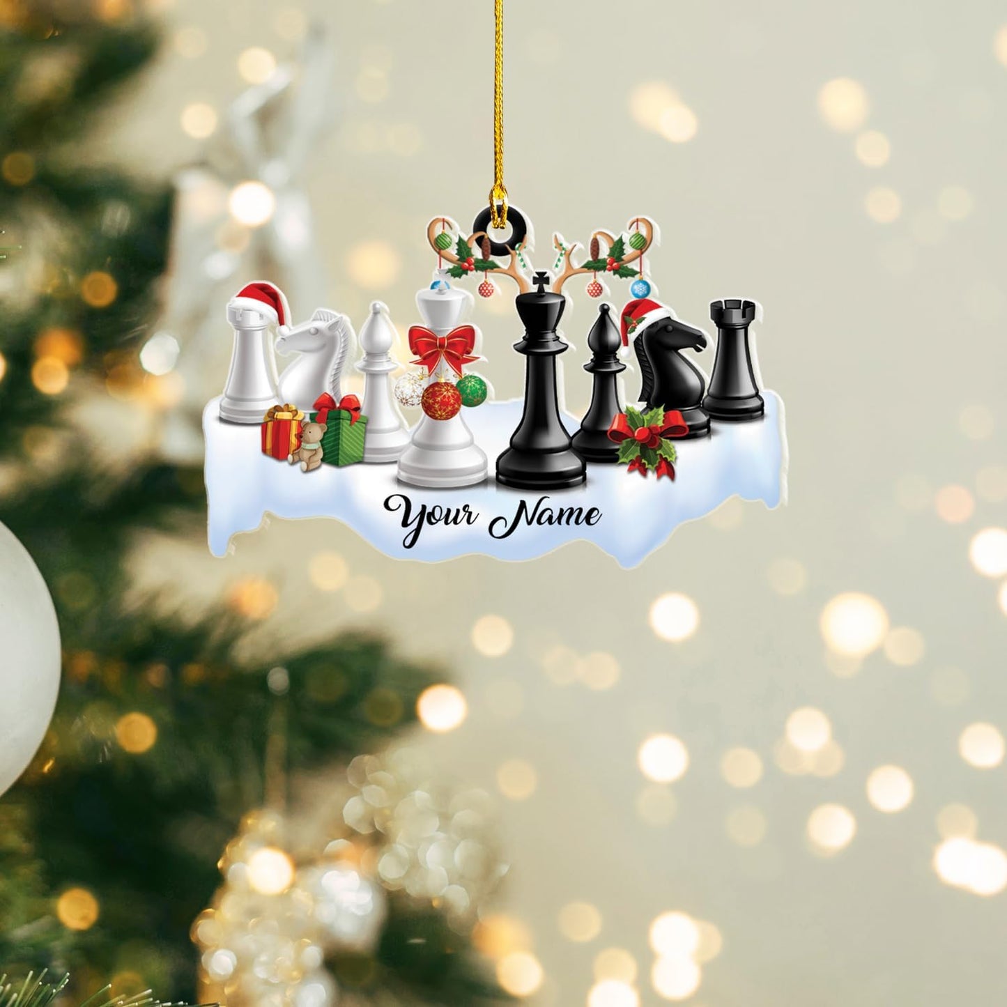 Personalized Name Chess Ornament Gift for Men Women Chess Team Player N01