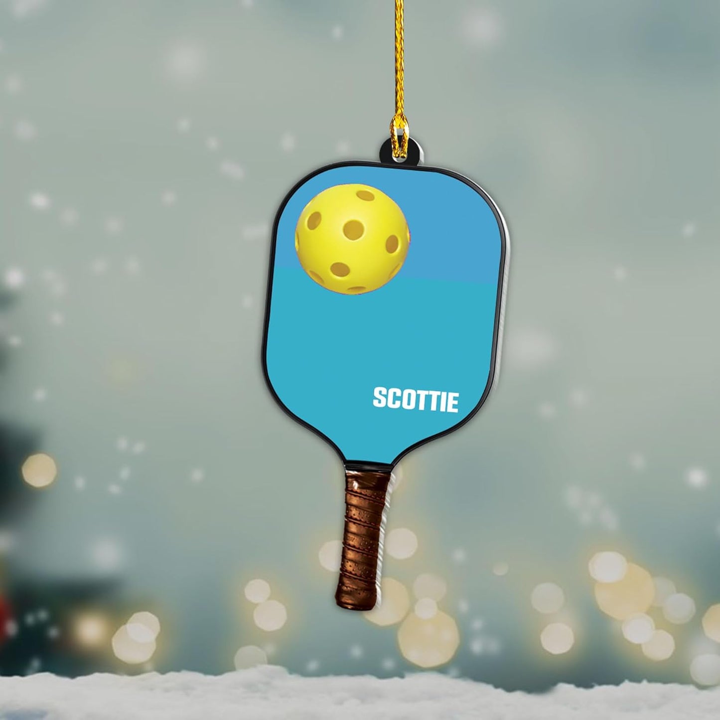 Custom Name Pickleball Ornament – Paddle and Ball Christmas Ornament Style 6