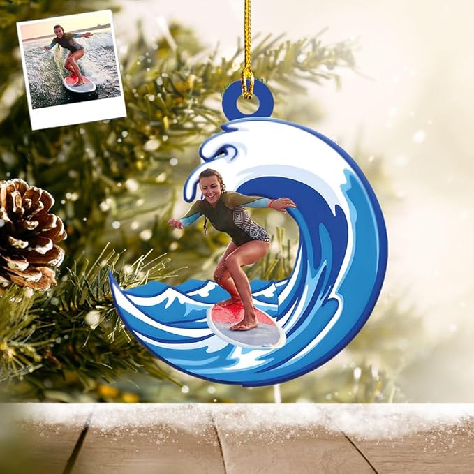 Personalized Surfboard Christmas Ornament - Surfing Tree Decoration Gift for Surfers LL8