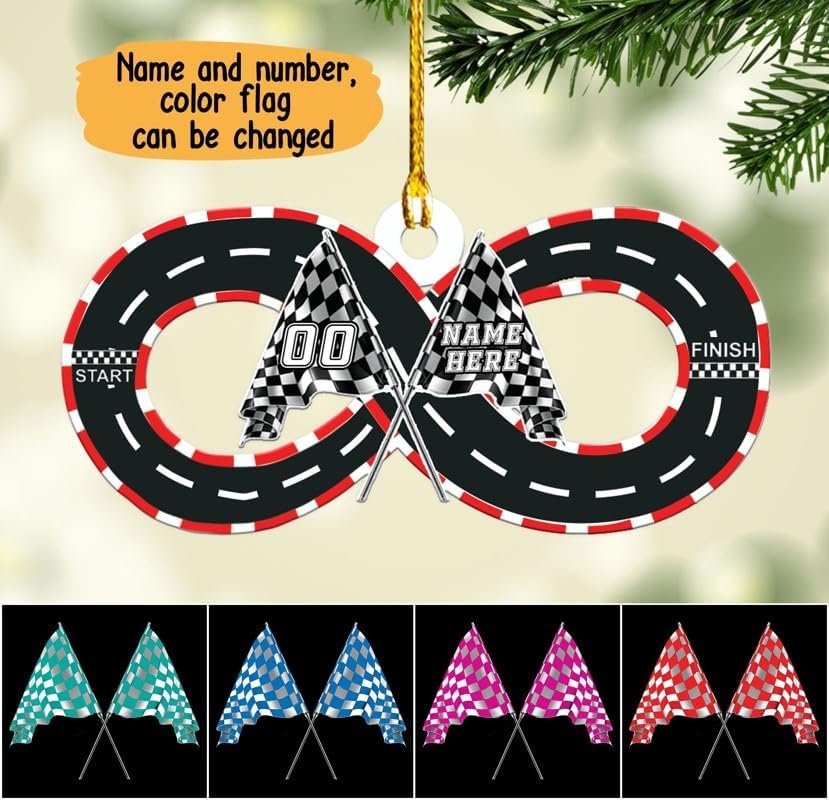 Personalized Racing Car Ornament – Custom Name Acrylic Race Car Christmas Decoration, Car Lover Gift TR14