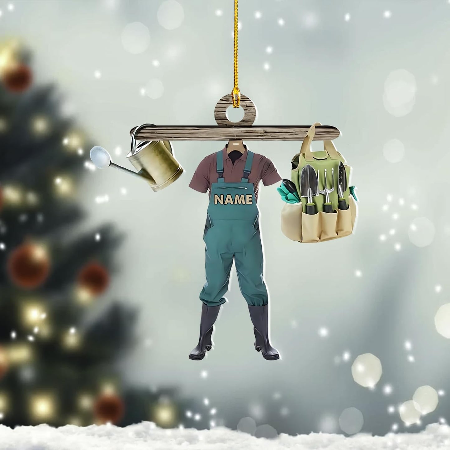 Custom Gardening Ornament with Name – Garden Tools Acrylic Christmas Decor for Gardeners & Green Thumb Lovers TG52