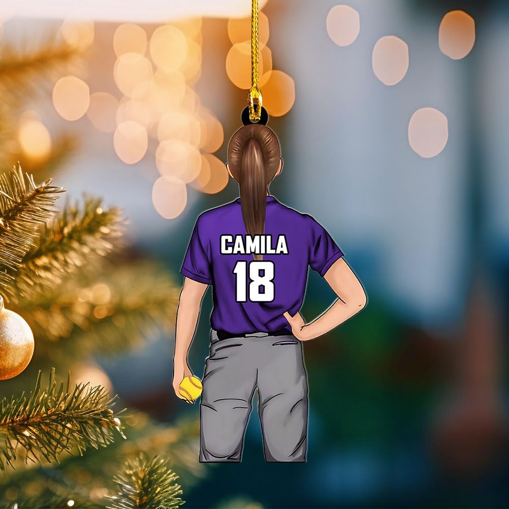 Personalized Softball Ornament – Custom Sports Christmas Tree C14
