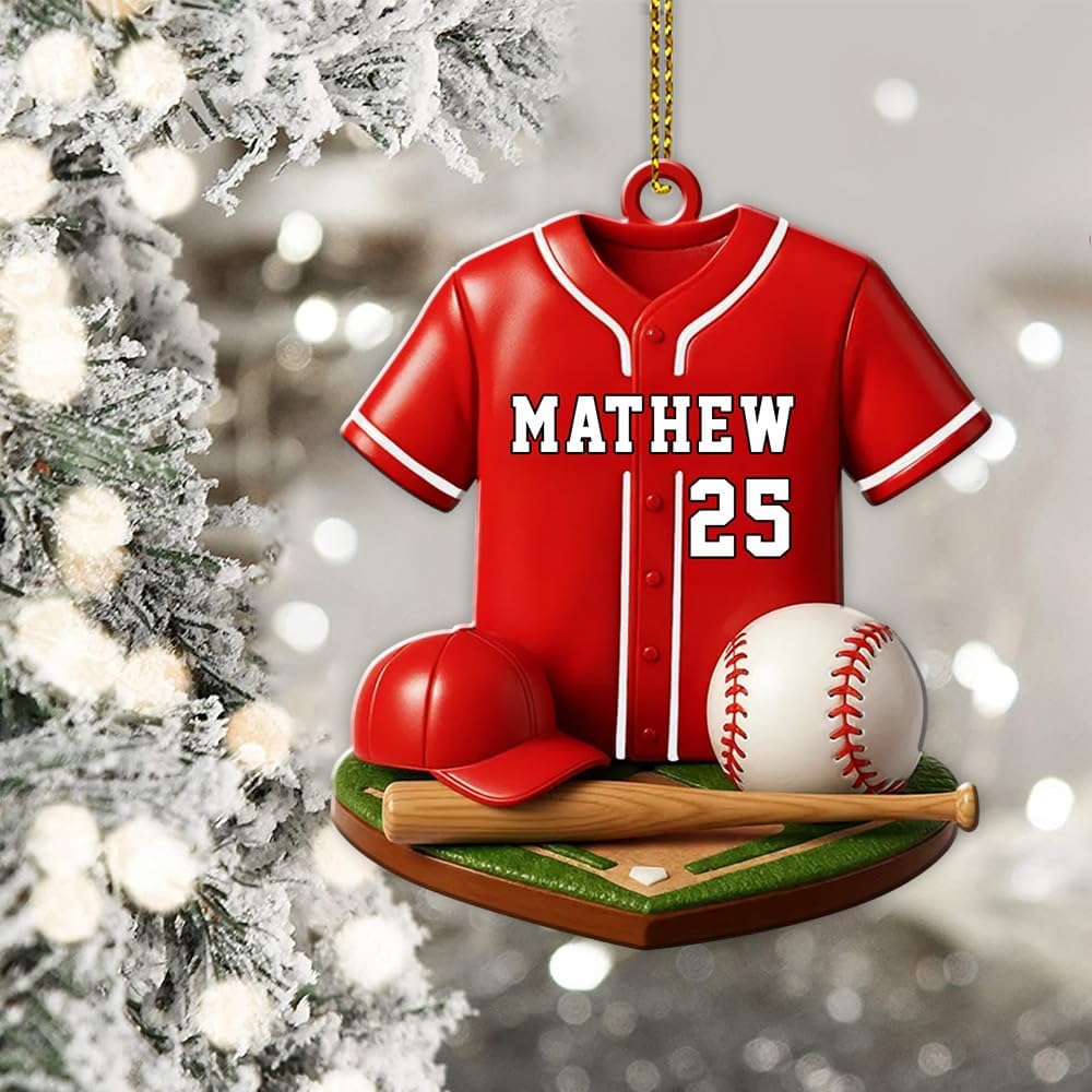 Personalized Baseball Christmas Ornament – Custom Name Acrylic Ornament, Sports Holiday Decoration, Baseball Player Gift TH14