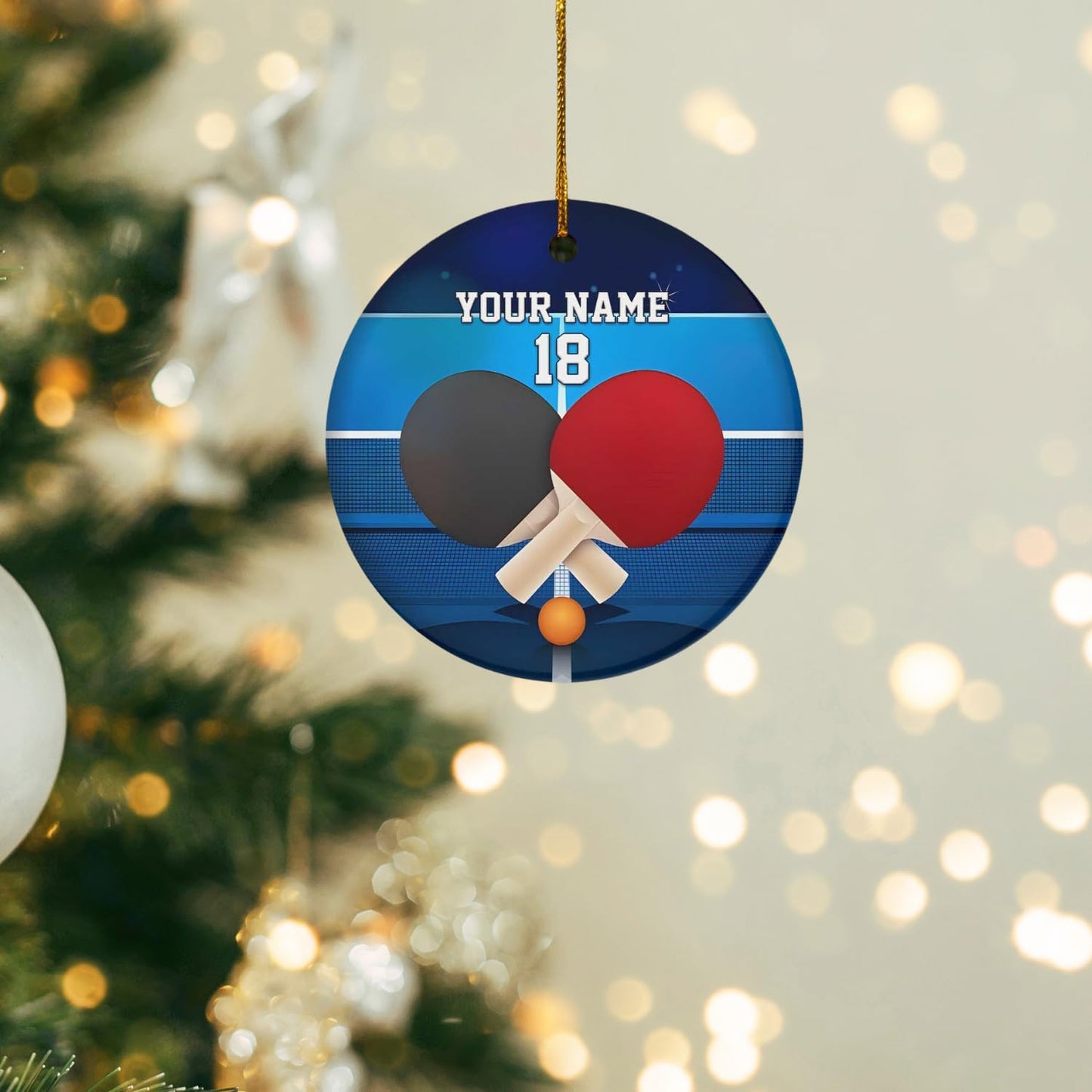 Personalized Ping Pong Player Ornament – Custom Name Acrylic Table Tennis Christmas Gift, Flat 2D Sport Decor TT19