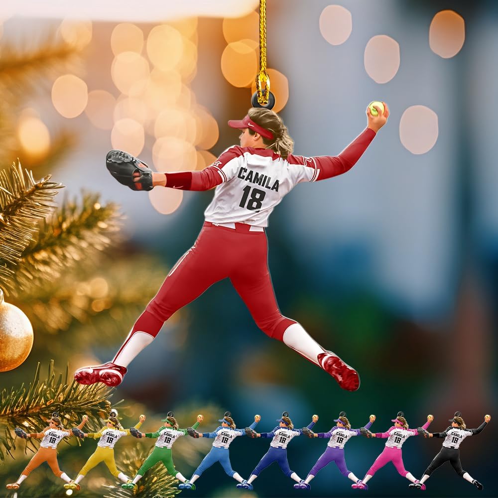 Personalized Softball Ornament – Custom Sports Christmas Tree C17