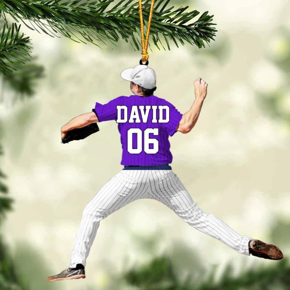 Personalized Baseball Christmas Ornament – Custom Name Acrylic Ornament, Sports Holiday Decoration, Baseball Player Gift TH34