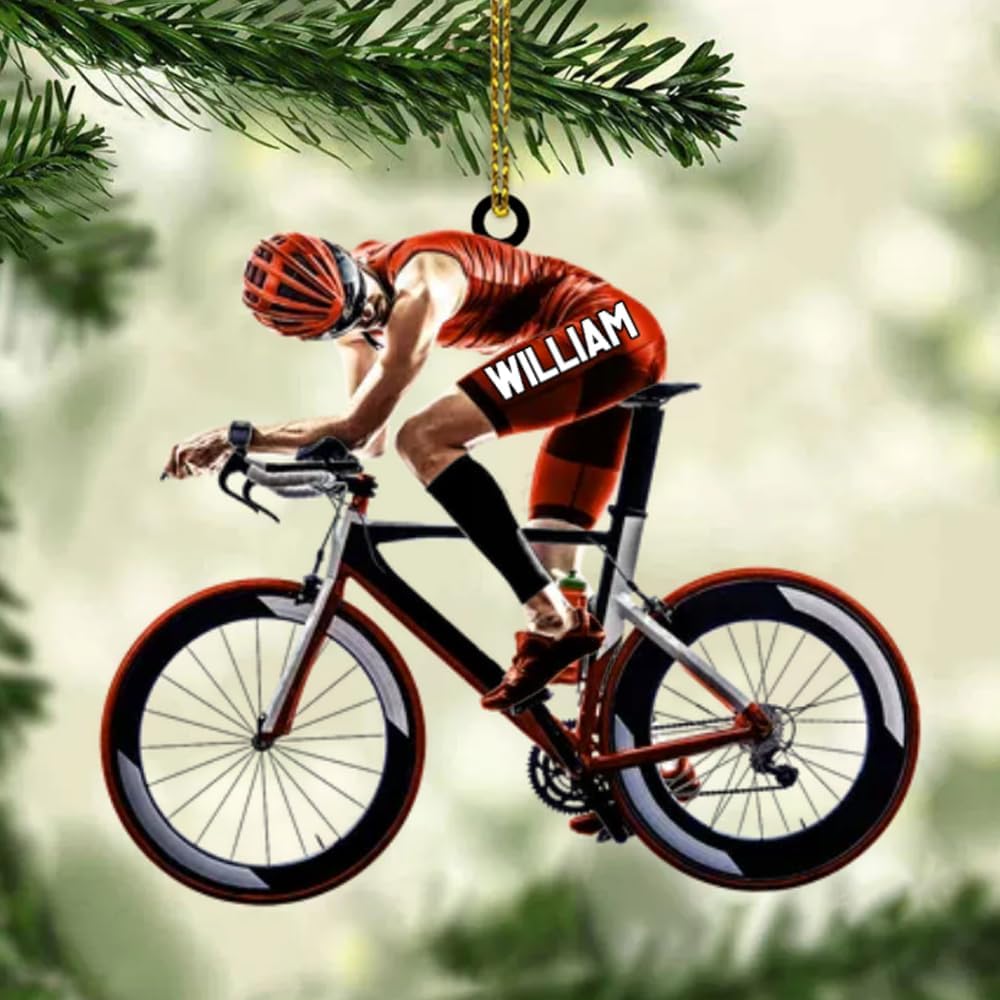 Personalized Bicycle Christmas Ornament – Custom Name Acrylic Cycling 2D Flat Ornament Gift for Bicycle Lovers TB6