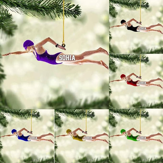 Personalized Swimming Ornament - Custom Swimmer Christmas Gift for Boys, Girls & Pool Lovers LL7