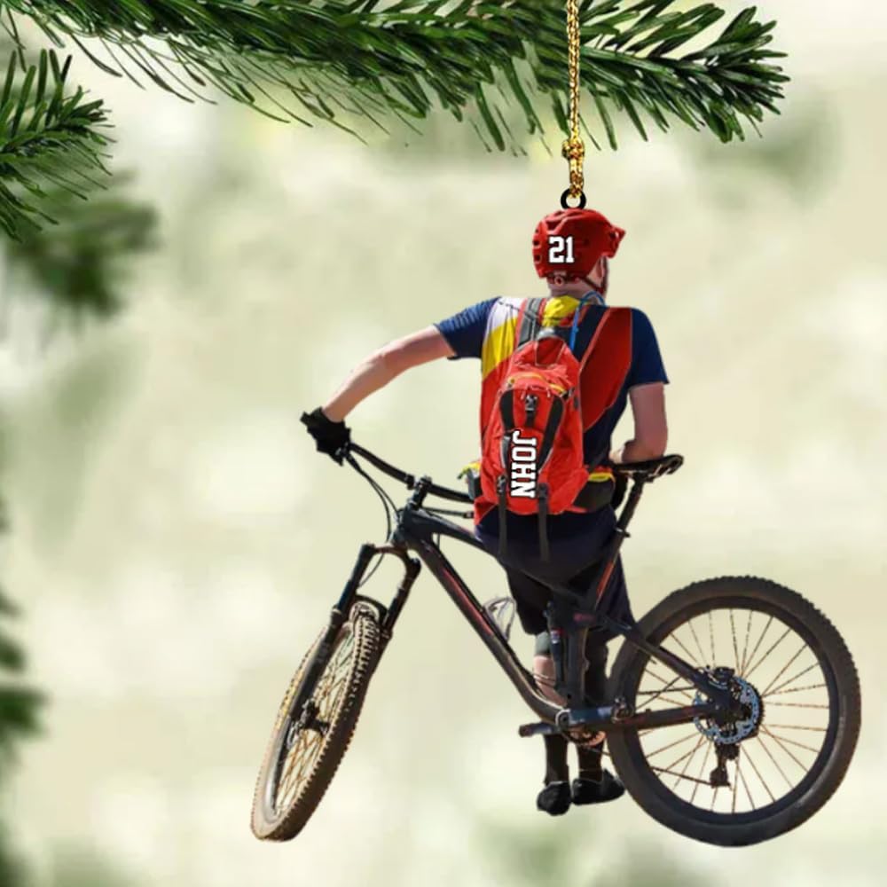 Personalized Bicycle Christmas Ornament – Custom Name Acrylic Cycling 2D Flat Ornament Gift for Bicycle Lovers TB4