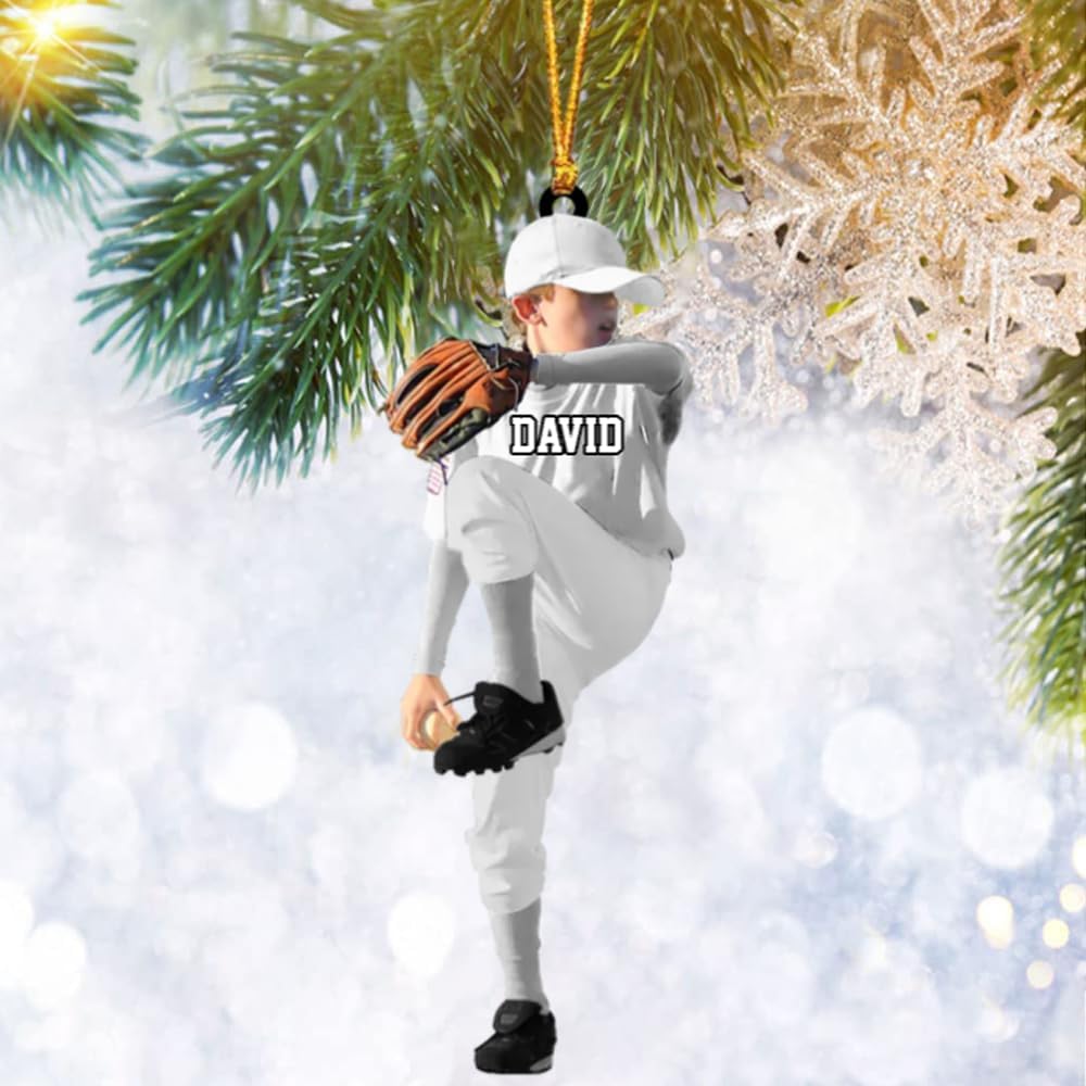 Personalized Baseball Christmas Ornament – Custom Name Acrylic Ornament, Sports Holiday TH37