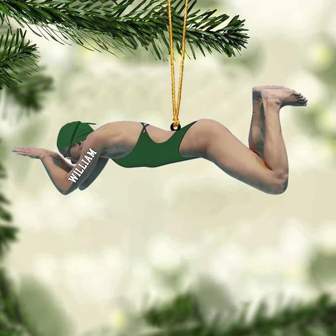 Personalized Swimming Christmas Ornament - Swimmer Christmas Gift for Boys, Girls & Pool Lovers LL37