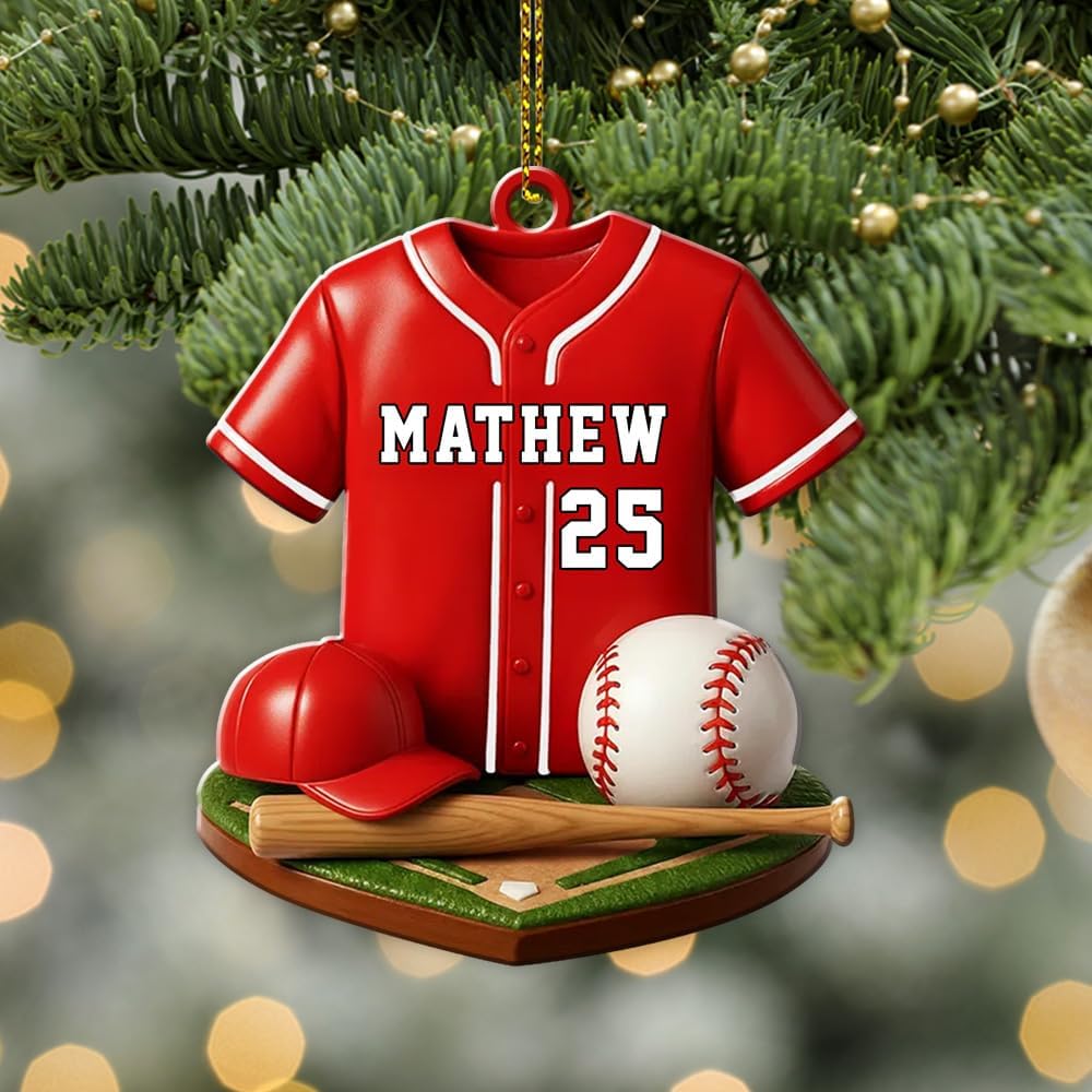 Personalized Baseball Christmas Ornament – Custom Name Acrylic Ornament, Sports Holiday Decoration, Baseball Player Gift TH14